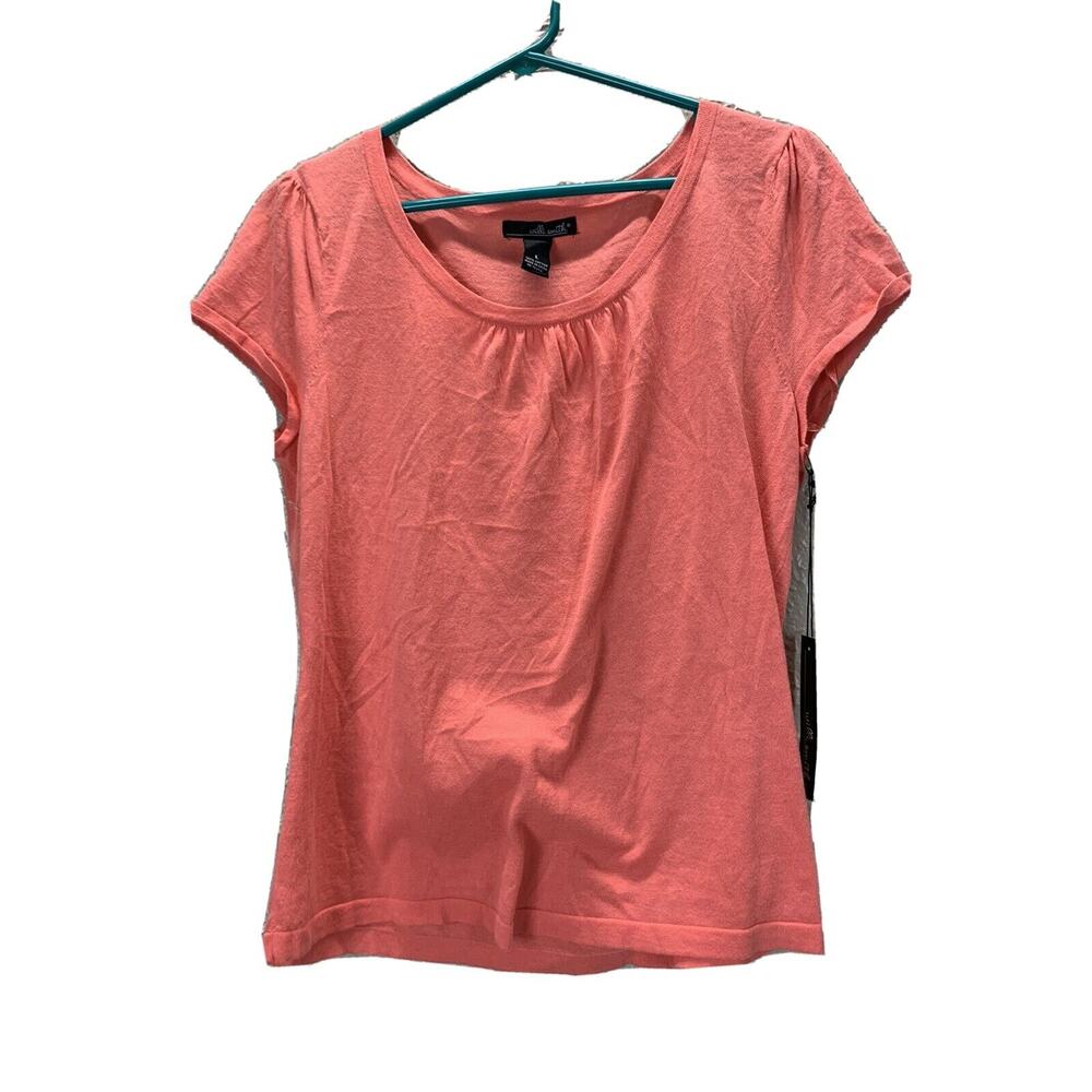 NWT Willi Smith Womens Short Sleeve Knit Top‎ Shirt Coral Crew Neck Size Large